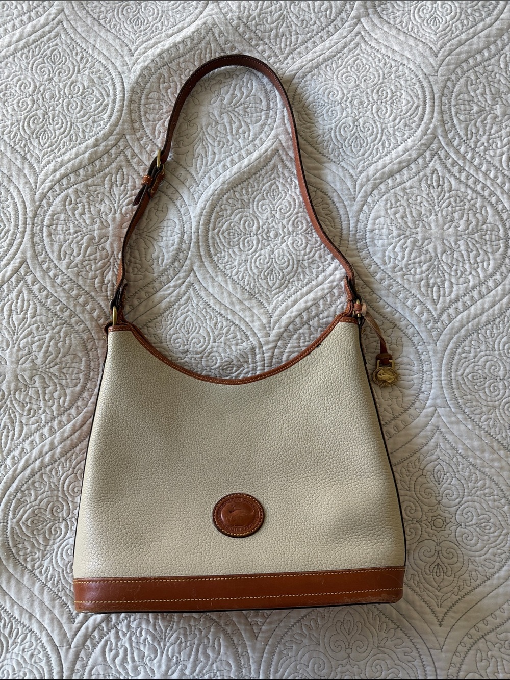 Vintage Dooney & Bourke Pebbled Leather Taupe British Tan HOBO Shoulder Bag